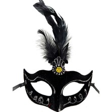 Aydogan's Siyah Renk Tüylü Siyah Süet Kaplama Parti Balo Maskesi 20X16 cm