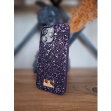 Puloka iPhone 14 Pro Max Simli Işıltılı Taşlı Içi Kadife Kamera Koruma Çıkıntılı Yüksek Kalite Lüks Kılıf