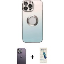 iPhone 13 Pro Max Kutup Yansıma Özel Seri - Şeffaf Pasifik Cam Ekran Koruyucu + Beyaz Neon Fosforlu Kamera Lens