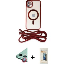 Cepte Toptan iPhone 11 Eksen Özel Seri - Siyah 6d Mat Seramik Hayalet Nano Ekran Koruyucu + Kırmızı Raze Metal Kamera Lens