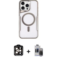 Cepte Toptan iPhone 15 Pro Max Yadigar Klasik Özel Seri - Siyah Vanessa Magic Hayalet Cam + Turuncu Pvd Metal Kamera Lens