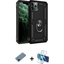 BUTİMAR'S iPhone 11 Pro Max Ahenk Klasik Koleksiyonu - Siyah 3D Antistatik Seramik Nano Ekran Koruyucu + Mavi Metal Kamera Lens Koruma Cam
