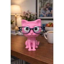 Baskıhomed - Dekoratif Pembe Kedi Gözlük Standı Masaüstü Gözlük Tutucu