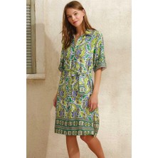 Giyim Kısa Yarım Kol V Yaka Kadın Viskon Çiçek Desenli Yazlık Uzun Elbise