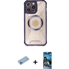Cepte Toptan iPhone 12 Pro Max Kutup Modern - Siyah 34D Izgaralı Cam + Mavi Shine Kamera Lens Koruma Cam