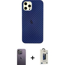 iPhone 12 Pro Max Nova Çizgi - Siyah Bilvis Hayalet Cam Ekran Koruyucu + Beyaz Neon Fosforlu Kamera Lens