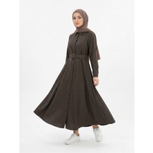 Foremia Kaplama Kemer Detay Patlı Elbise-Kahve -