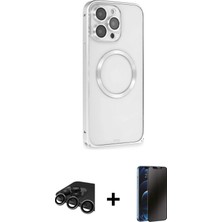 Cepte Toptan iPhone 15 Pro Ahenk Işık Serisi - Siyah 3D Antistatik Hayalet Cam Ekran Koruyucu + Titanyum Gri Raze Metal Kamera Lens