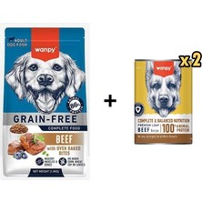 Wanpy Tahılsız Sığır Etli Yetişkin Köpek Maması 1,5 kg + 2 Adet Wanpy Tahılsız %100 Gerçek Et Biftekli Köpek Konservesi 375 gr
