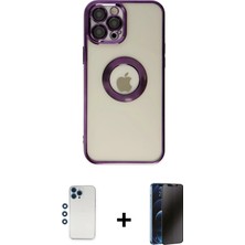 Cepte Toptan iPhone 12 Pro Pusula Form - Siyah 3D Antistatik Hayalet Cam Ekran Koruyucu + Mavi Shine Kamera Lens