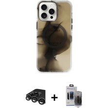 iPhone 15 Pro Max Ufuk Doku Prime - Siyah Vanessa Magic Hayalet Cam + Titanyum Gri Raze Metal Kamera Lens