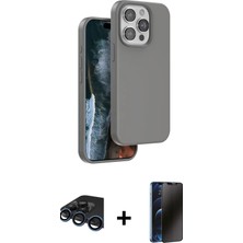 Cepte Toptan iPhone 15 Pro Kıvılcım Çizgi Serisi - Siyah 3D Antistatik Hayalet Cam Ekran Koruyucu + Lacivert Raze Metal Kamera Lens