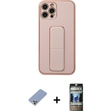 iPhone 12 Pro Akış Doku - Siyah 34D Hayalet Izgaralı Cam + Koyu Yeşil Metal Kamera Lens Koruma Cam