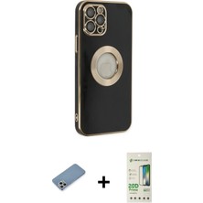 BUTİMAR'S iPhone 12 Pro Max Iz Form Serisi - Siyah 20D Premium Cam Ekran Koruyucu + Gümüş Shine Kamera Lens Koruma Cam