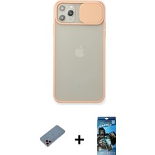 Cepte Toptan iPhone 11 Pro Max Vadi Çizgi - Siyah 34D Izgaralı Cam + Pembe Shine Kamera Lens Koruma Cam