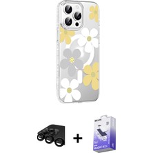 Cepte Toptan iPhone 15 Pro Yörünge Işık Prime - Siyah Bilvis 5in1 5d Magic Hayalet Cam Ekran Koruyucu + Siyah Raze Metal Kamera Lens