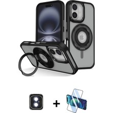 Cepte Toptan iPhone 16 Nova Minimal Serisi - Siyah 3D Antistatik Seramik Nano Ekran Koruyucu + Mavi Pvd Metal Kamera Lens