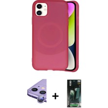 iPhone 11 Ufuk Serisi - Siyah 360 Mat Full Body Arka Koruyucu + Mor Raze Metal Kamera Lens