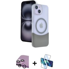 iPhone 14 Kozmos Form Özel Seri - Siyah 3D Antistatik Cam Ekran Koruyucu + Mor Raze Metal Kamera Lens