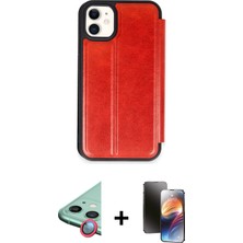 BUTİMAR'S iPhone 11 Zirve Yansıma Serisi - Siyah 3D Antistatik Mat Seramik Nano Ekran Koruyucu + Kırmızı Raze Metal Kamera Lens