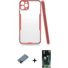 iPhone 11 Pro Atlas Asil Serisi - Şeffaf 360 Full Body Arka Koruyucu + Kırmızı Metal Kamera Lens Koruma Cam