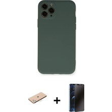 Cepte Toptan iPhone 11 Pro Ahenk Serisi - Siyah 3D Antistatik Hayalet Cam Ekran Koruyucu + Mavi Renkli Kamera Lens Koruma Cam