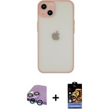 BUTİMAR'S iPhone 14 Ahenk Çizgi Serisi - Siyah Buffer Hayalet Cam Ekran Koruyucu + Mavi Raze Metal Kamera Lens