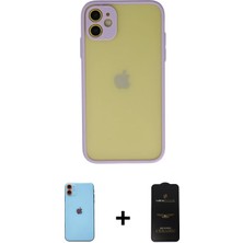Cepte Toptan iPhone 11 Ahenk Çizgi Serisi - Siyah 6d Antistatik Mat Seramik Hayalet Nano Ekran Koruyucu + Turuncu Neon Fosforlu Kamera Lens