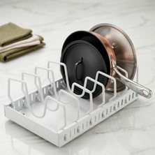 ALMITAL Panoku Teleskopik Raylı 6 Bölmeli Beyaz Tava Tencere ve Kapak Düzenleyici Organizer