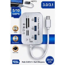 Neffo USB Çoğaltıcı Çoklu Hafıza Kart Okuyucu 3.0/3.1 USB 3port Memory Card (Micro Sd/sd(Hc)/m2/t-Flash
