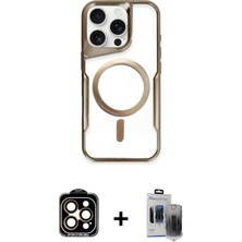 Cepte Toptan iPhone 15 Pro Max Yadigar Klasik Özel Seri - Siyah Vanessa Magic Hayalet Cam + Turuncu Pvd Metal Kamera Lens