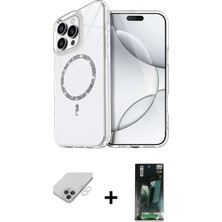 Cepte Toptan iPhone 14 Pro Max Kıvılcım Form Prime - Şeffaf 360 Full Body Arka Koruyucu + Gümüş Band Metal Kamera Lens