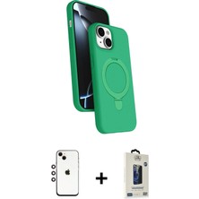 iPhone 14 Iz Işık Koleksiyonu - Siyah Bilvis Hayalet Cam Ekran Koruyucu + Gökkuşağı Shine Kamera Lens