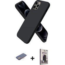 Cepte Toptan iPhone 12 Pro Max Kozmos Yansıma Özel Seri - Siyah Bilvis Hayalet Cam Ekran Koruyucu + Pembe Renkli Kamera Lens Koruma Cam