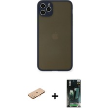 Cepte Toptan iPhone 11 Pro Max Ahenk Çizgi Serisi - Şeffaf 360 Full Body Arka Koruyucu + Turuncu Renkli Kamera Lens Koruma Cam