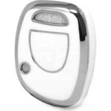 Gma Keys Renault Clio 1, 2, Kangoo 1 Buton Nano Oto Anahtar Kumanda Kabı Kılıfı Beyaz Gümüş Renk