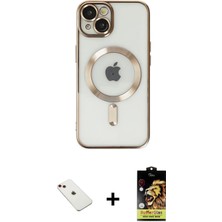 iPhone 14 Nova Işık Özel Seri - Siyah Buffer Cam Ekran Koruyucu + Kırmızı Diamond Kamera Lens