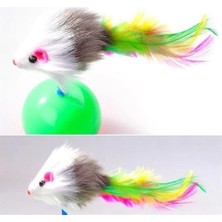 Kedi Oyun Topu Tüylü Fareli Hacı Yatmaz Eğitici Yavru Kedi Fare Kovalama Oyuncağı