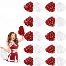 Aydogan's Kırmızı Beyaz Metalik Dolgun Gösteri Ponponu 20 Adet (10 Çift)