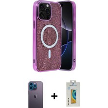 Cepte Toptan iPhone 12 Pro Eksen Çizgi - Siyah Polymer Nano Ekran Koruyucu + Mavi Neon Fosforlu Kamera Lens