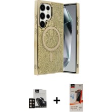 Cepte Toptan Galaxy S23 Ultra Eksen Çizgi - Siyah Autokit 5in1 Fiber Hayalet Cam Ekran Koruyucu + Gold Pvd Metal Kamera Lens