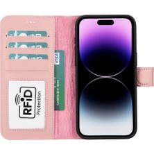Apple iPhone 15 Pro Max Uyumlu Deri Cüzdanlı Kılıf Mwwn Nu2 Pembe
