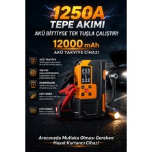 Kılıforyum 1250A Akü Takviye Cihazı 12000 Mah Jump Starter 150 Psı Hava Kompresörü Powerbank LED
