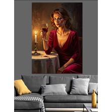 Karizma Tablo Masada Şarap Içen Zarif Kadın Dekoratif Kanvas - Mdf Ahşap Tablo