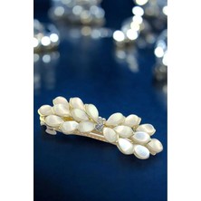 RALBAX Silene Saç Aksesuarı – Inci Görünümlü Yaprak Tasarım, Kristal Taşlı Zarif Kadın Saç Tokası