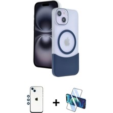 Cepte Toptan iPhone 14 Kozmos Form Özel Seri - Siyah 3D Antistatik Cam Ekran Koruyucu + Mavi Shine Kamera Lens