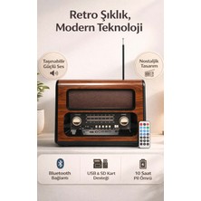 FaroxTech Nostaljik Görünümlü Modern Bluetooth Radyo - 10 Saat Pil Ömürlü