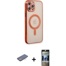 Cepte Toptan iPhone 12 Pro Doruk Minimal - Siyah 34D Hayalet Izgaralı Cam + Mavi Renkli Kamera Lens Koruma Cam