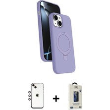 iPhone 14 Iz Işık Koleksiyonu - Siyah Bilvis Hayalet Cam Ekran Koruyucu + Gökkuşağı Shine Kamera Lens
