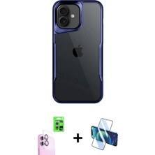 iPhone 16 Akış Çizgi Koleksiyonu - Siyah 3D Antistatik Seramik Nano Ekran Koruyucu + Pembe Raze Metal Kamera Lens